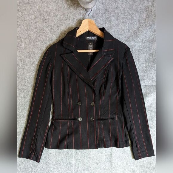 Bisou Bisou Black Pinstripe Jacket M - Picture 1 of 6
